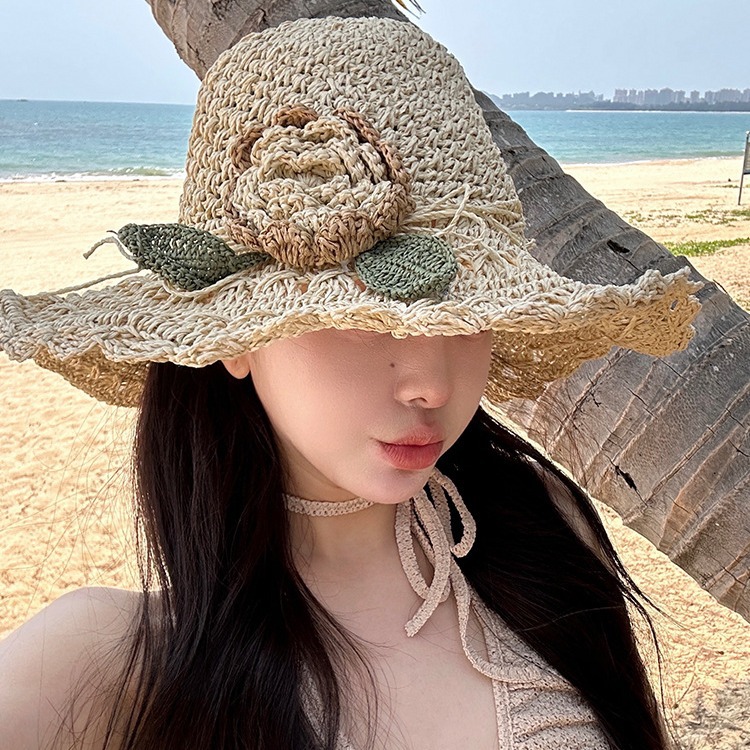 👒Elegant Crochet Straw Hat with Ruffle Detail - Perfect for Summer Travel and Beach Days🏖️