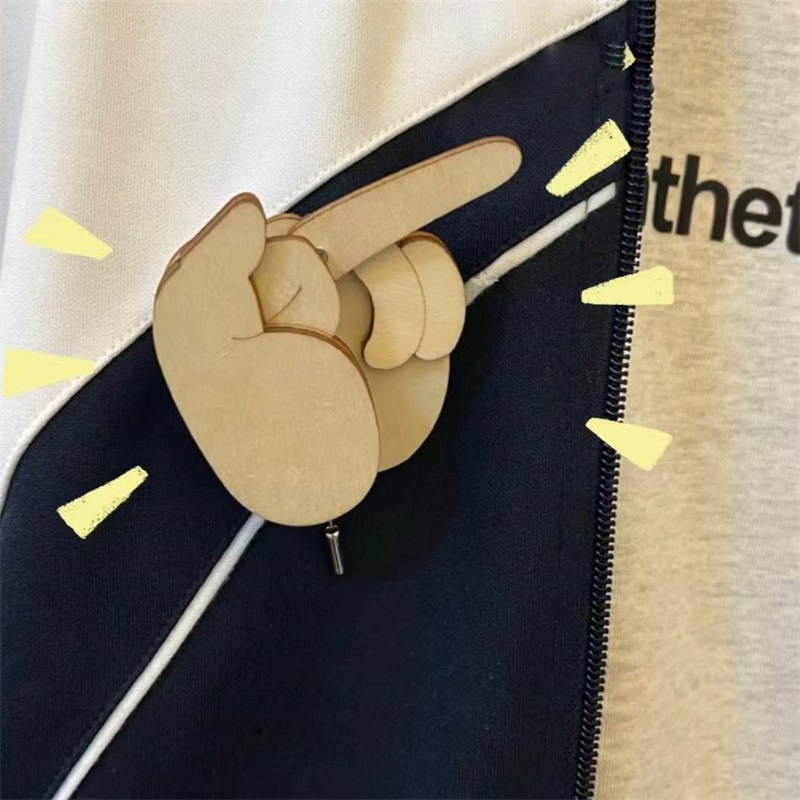 Funny Wooden Finger Brooch