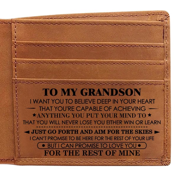 🎅Christmas Hot Sale💥To My Grandson - Premium Top-grain Cow Leather Card Wallet
