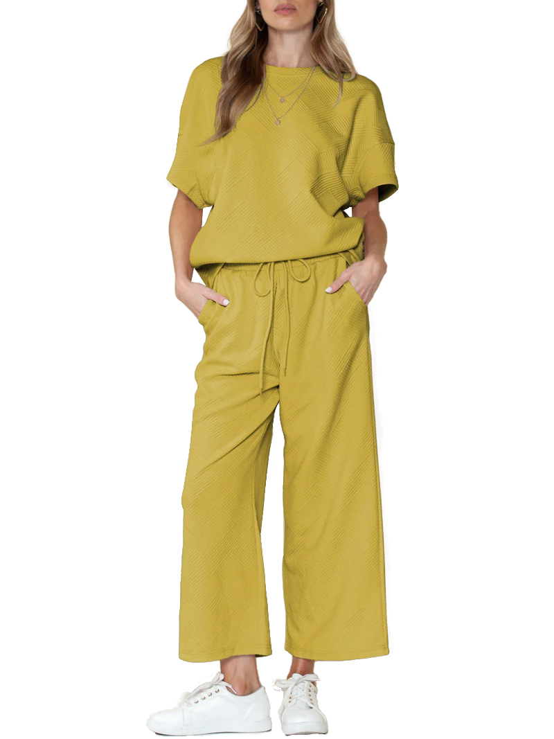 Women's Textured Loose Fit T Shirt and Drawstring Pants Casual Set (Buy 2 Free Shipping)