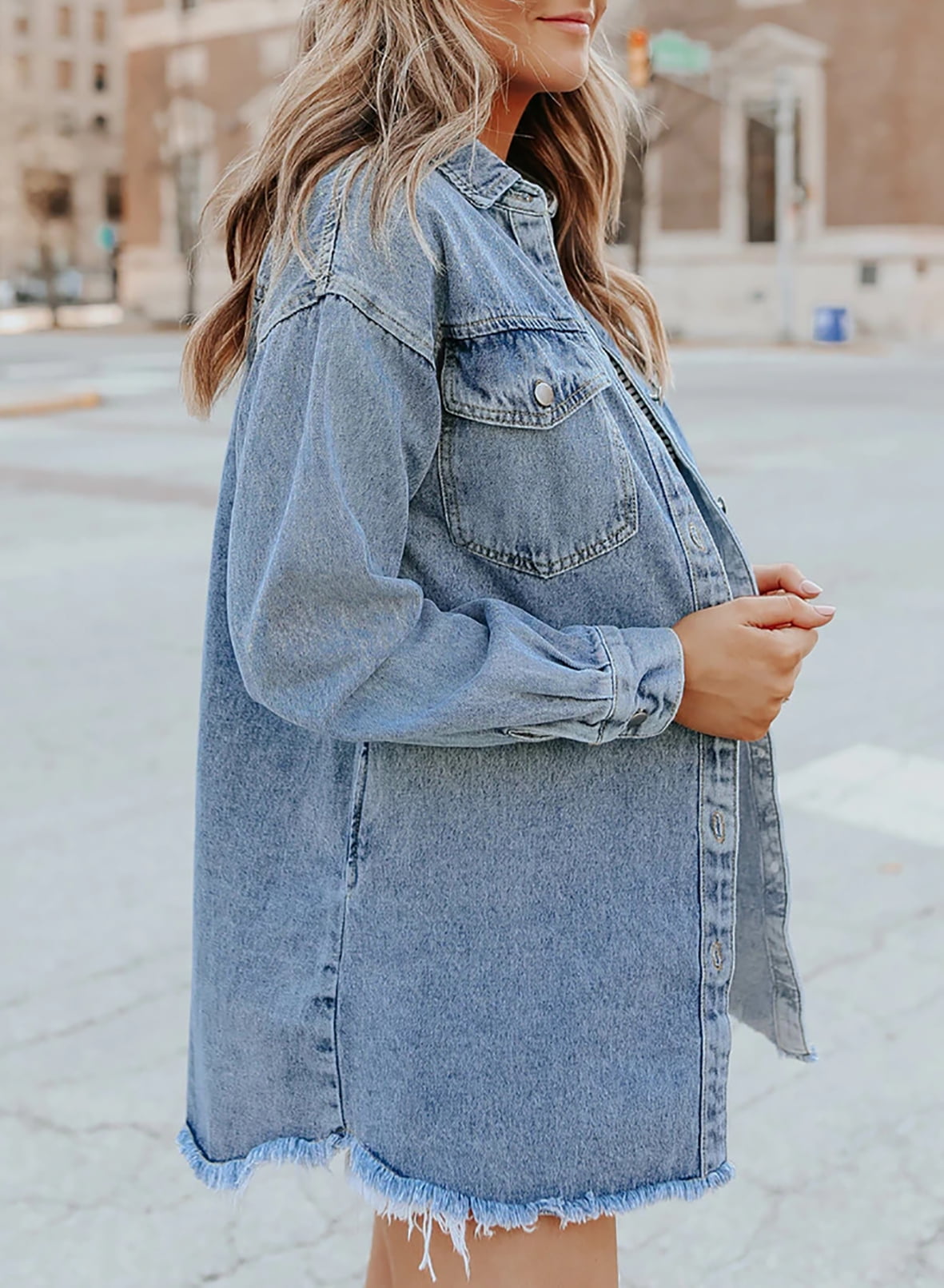 Women's Casual Denim Button Down Distressed Jacket (Buy 2 Free Shipping)