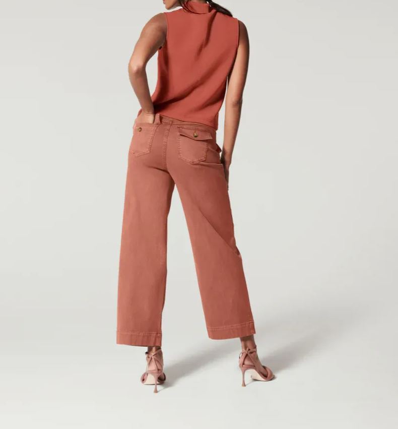 Stretch Twill Cropped Wide Leg Pant -Pink Laura