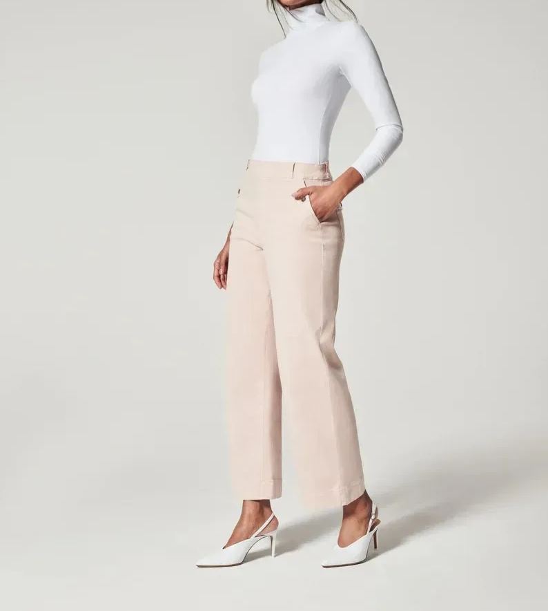 Stretch Twill Cropped Wide Leg Pant -Pink Laura