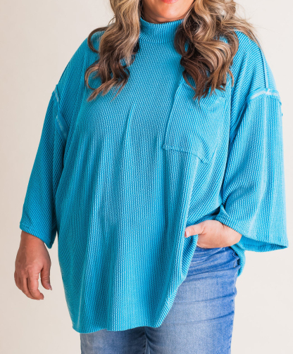 Oversized 3/4 Sleeve Ribbed Pocket Tee（Buy 3 Free Shipping）