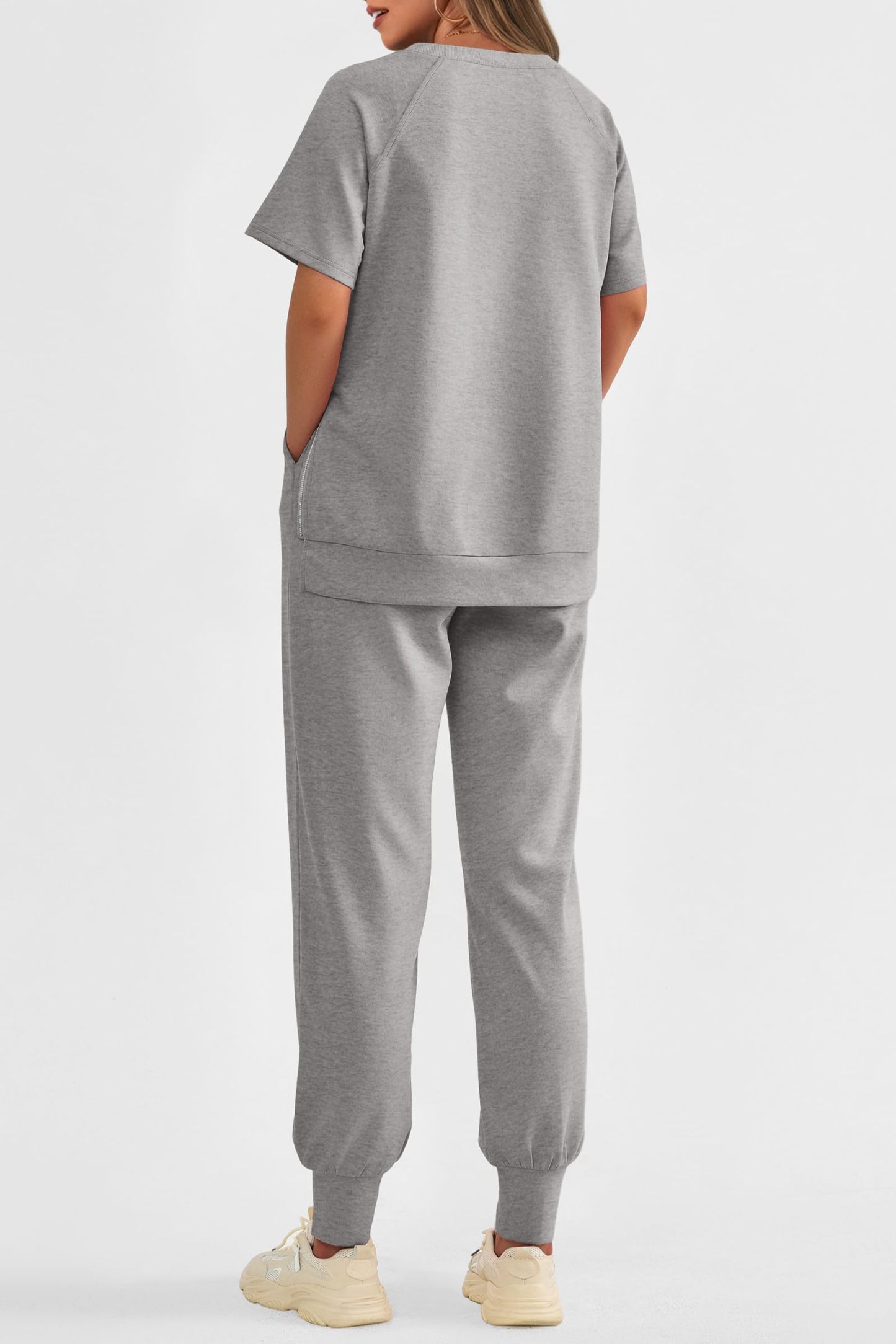 Womens 2 Piece Outfit Casual Short Sleeve Tops High Waisted Sweatpants Set