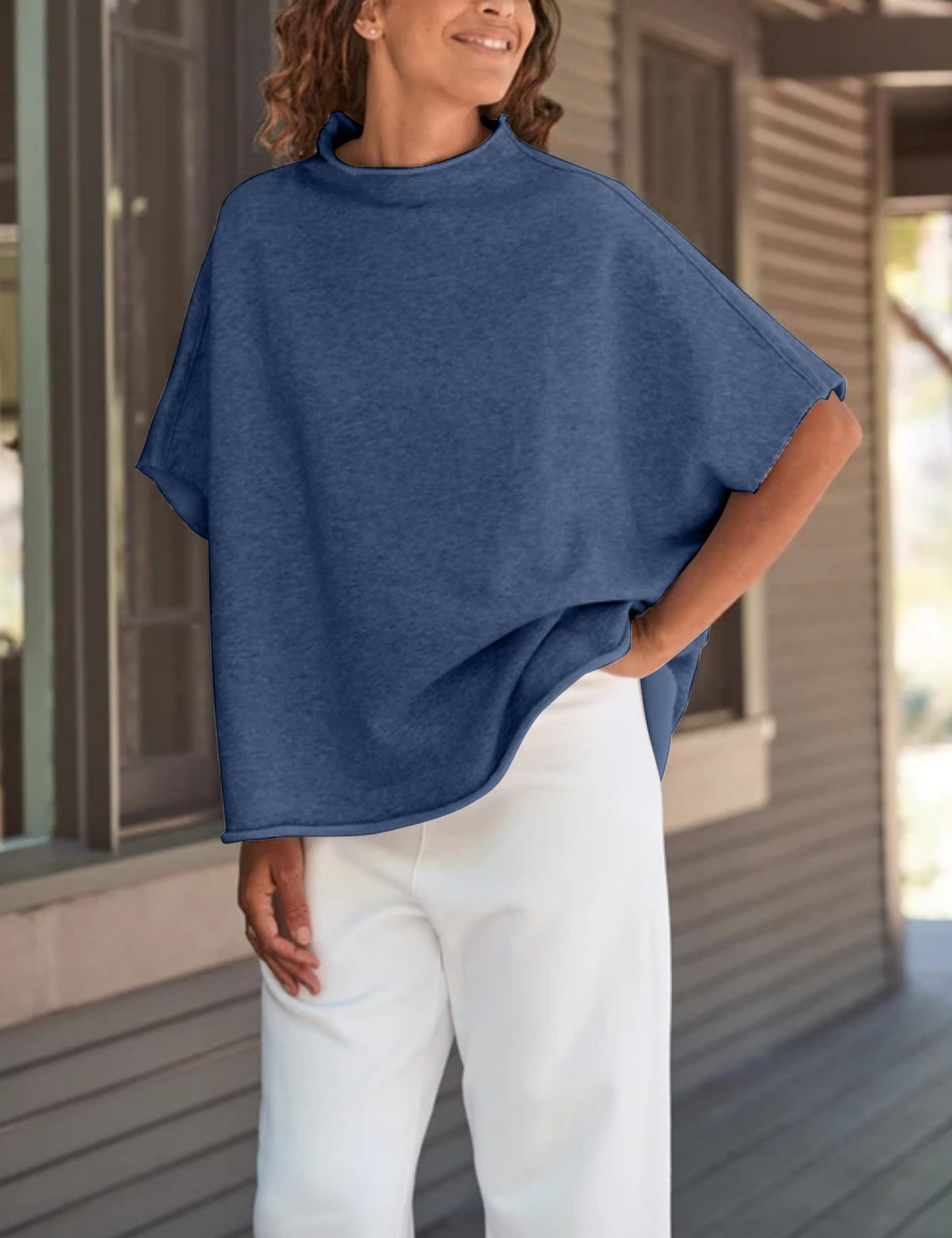 Women's Funnel Neck 3/4 Batwing Sleeve Pullover(Buy 3 Free Shipping)