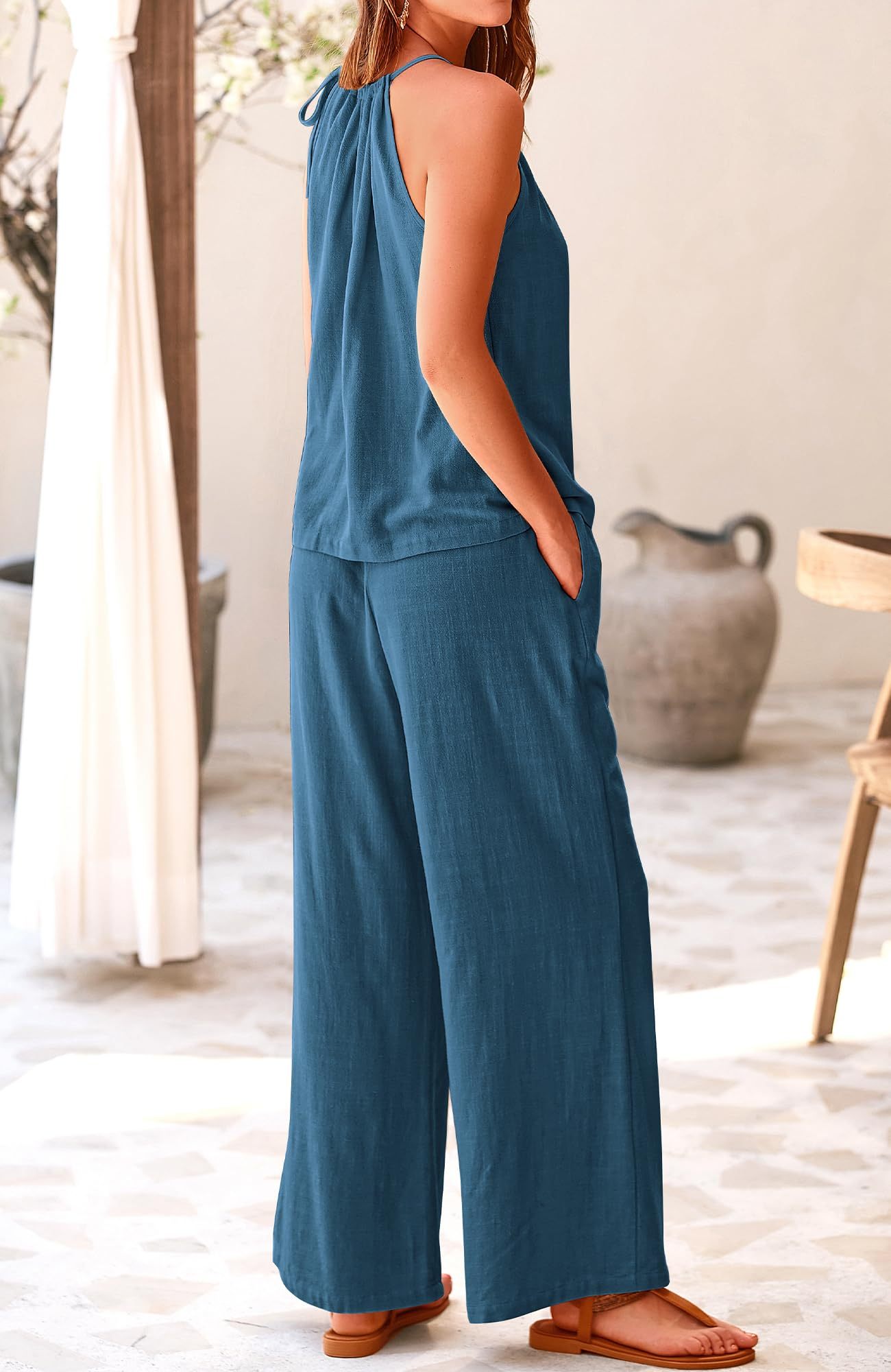 Women's Hollow Suspender Top Wide Leg Pants Set（Buy 2 Free Shipping）