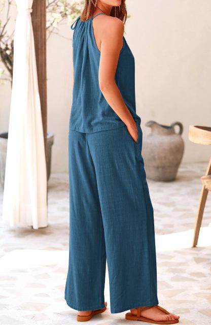 Women's Hollow Suspender Top Wide Leg Pants Set（Buy 2 Free Shipping）