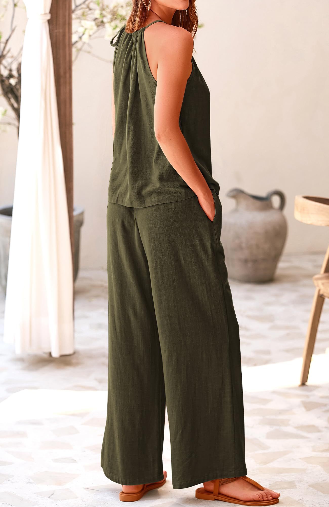 Women's Hollow Suspender Top Wide Leg Pants Set（Buy 2 Free Shipping）