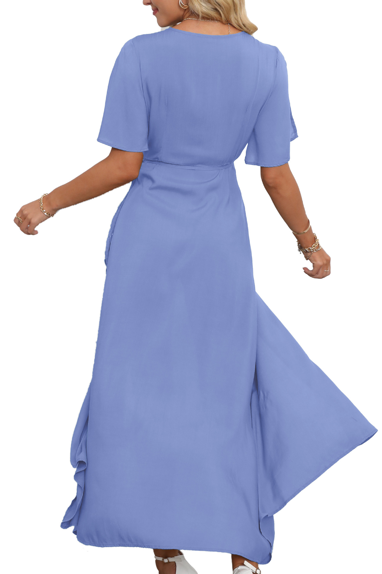 V Neck Slit Maxi Dress-Pink Laura