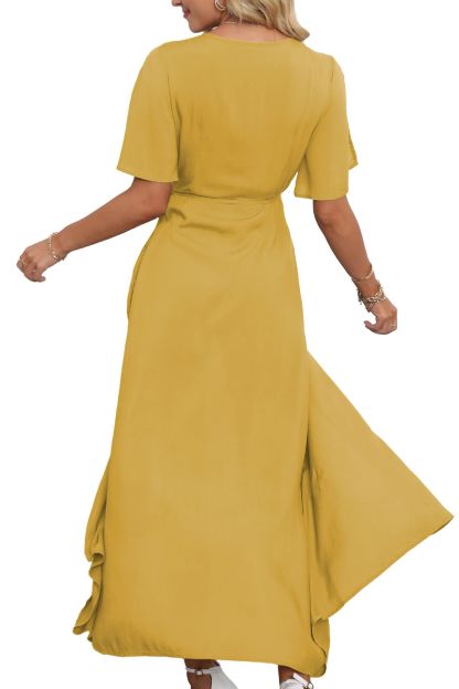 V Neck Slit Maxi Dress-Pink Laura