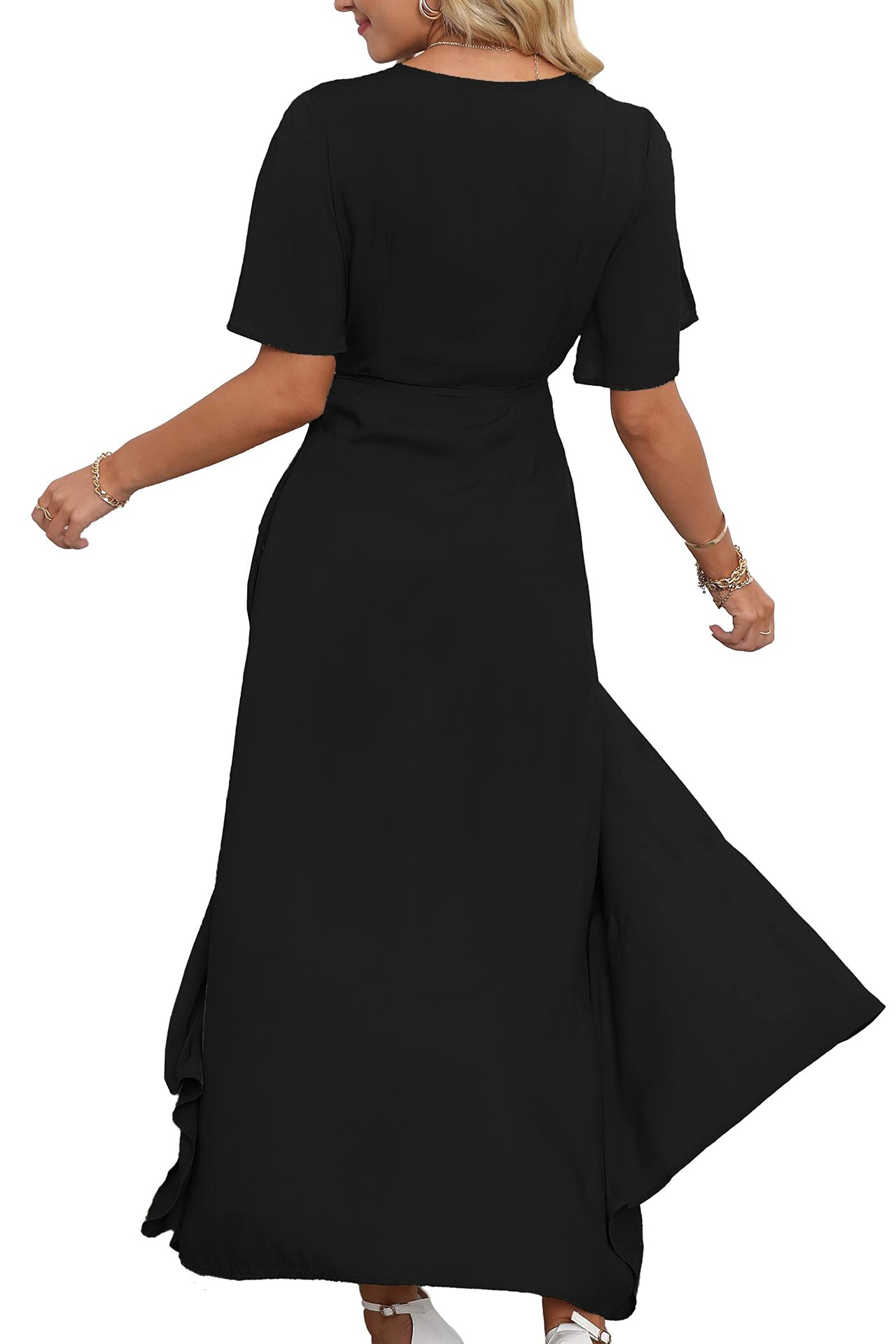 V Neck Slit Maxi Dress-Pink Laura