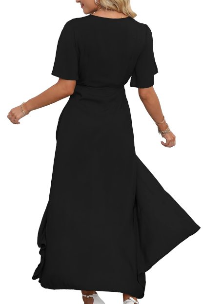 V Neck Slit Maxi Dress-Pink Laura