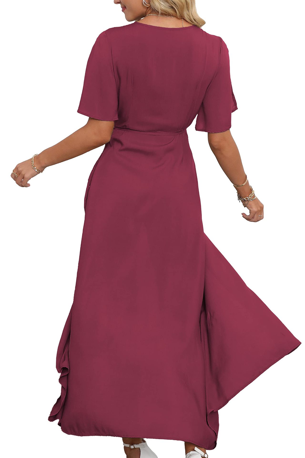 V Neck Slit Maxi Dress-Pink Laura