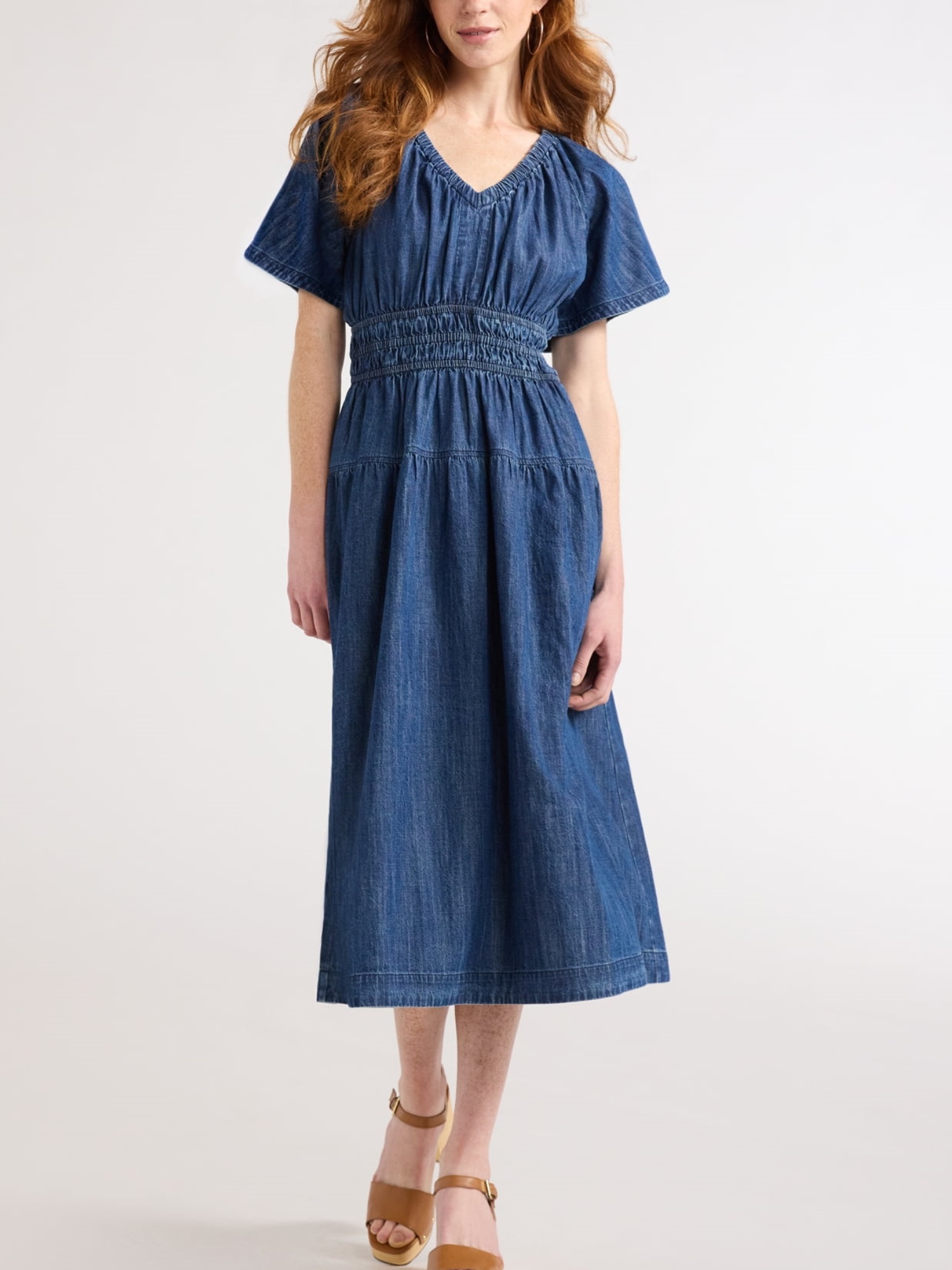Women's Lightweight Denim Tiered Midi Dress (Buy 2 Free Shipping)