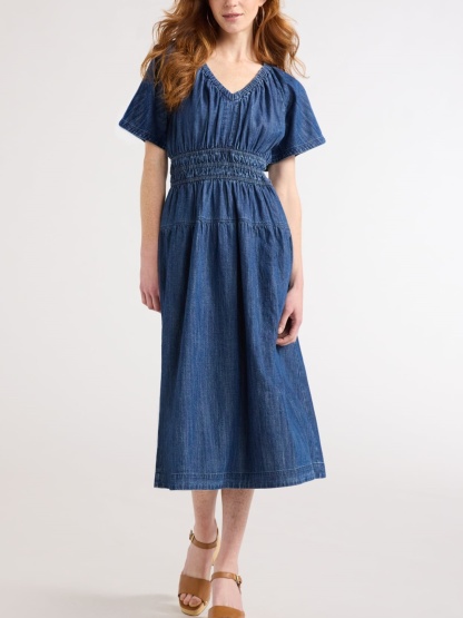 Women's Lightweight Denim Tiered Midi Dress (Buy 2 Free Shipping)