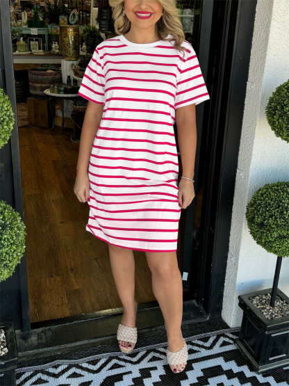 Women's Casual Striped T-Shirt Dress with Pockets (Buy 2 Free Shipping)