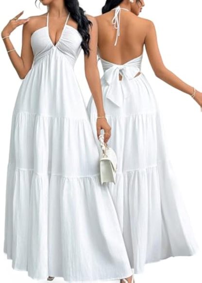 Women's Maxi Summer Dresses Halter V Neck Beach Dresses