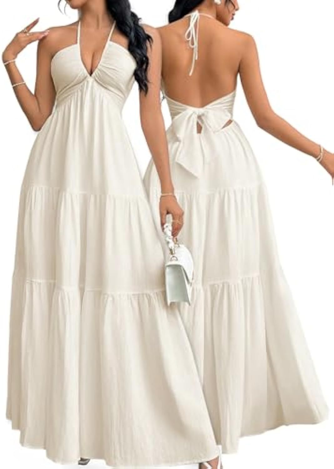 Women's Maxi Summer Dresses Halter V Neck Beach Dresses