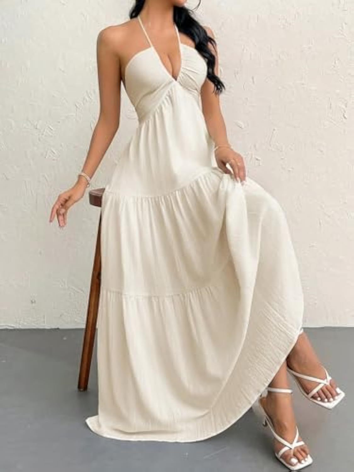 Women's Maxi Summer Dresses Halter V Neck Beach Dresses