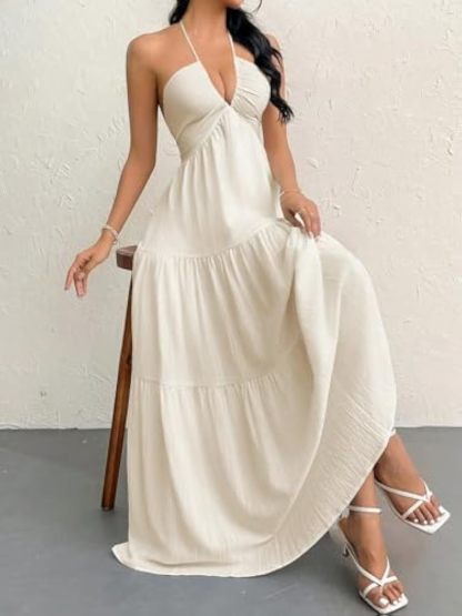 Women's Maxi Summer Dresses Halter V Neck Beach Dresses