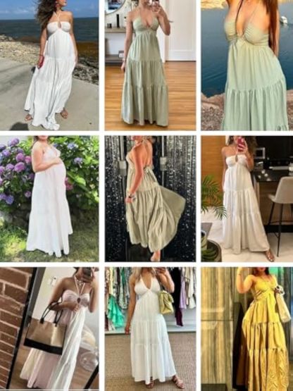 Women's Maxi Summer Dresses Halter V Neck Beach Dresses