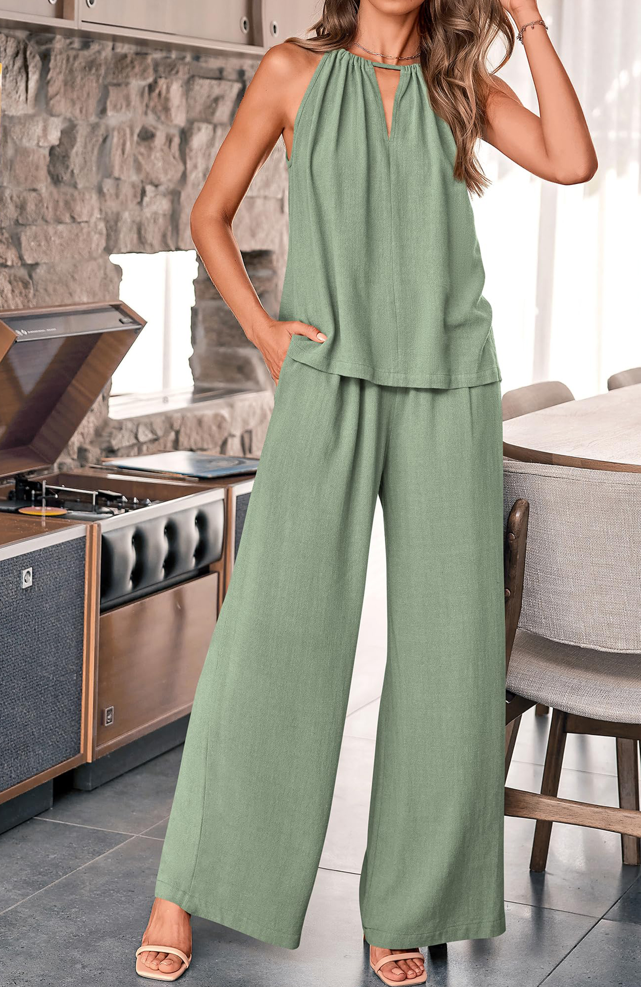 Women's Hollow Suspender Top Wide Leg Pants Set（Buy 2 Free Shipping）