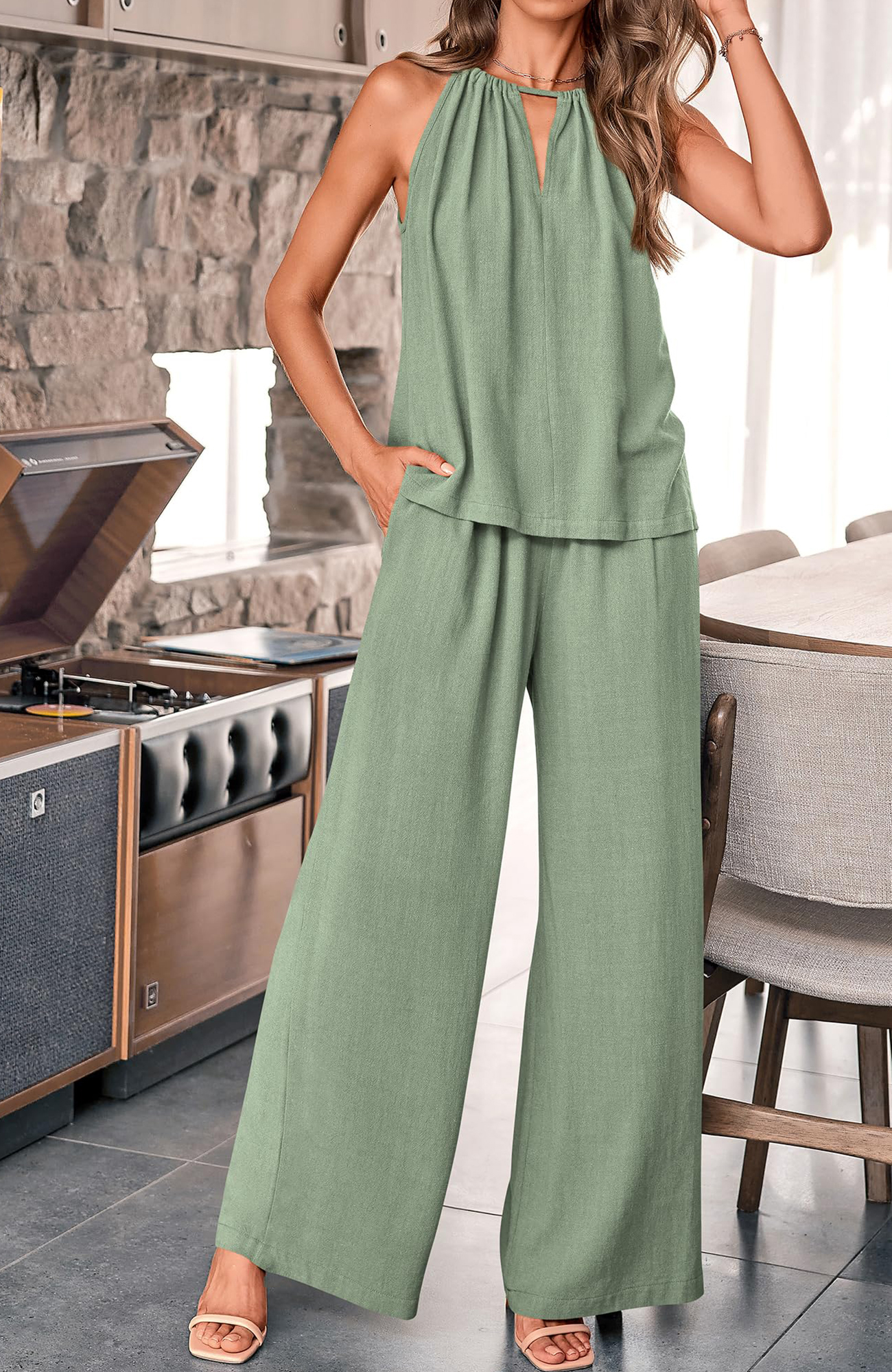 Women's Hollow Suspender Top Wide Leg Pants Set（Buy 2 Free Shipping）