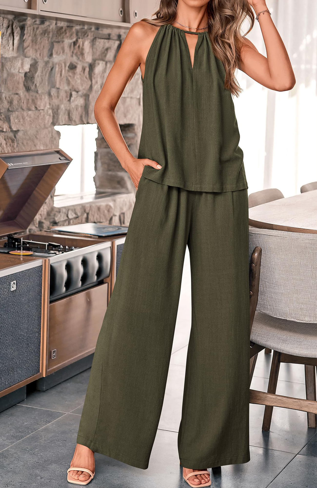 Women's Hollow Suspender Top Wide Leg Pants Set（Buy 2 Free Shipping）