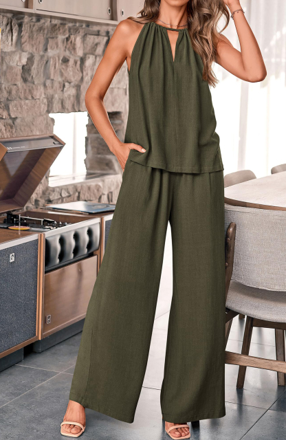 Women's Hollow Suspender Top Wide Leg Pants Set（Buy 2 Free Shipping）