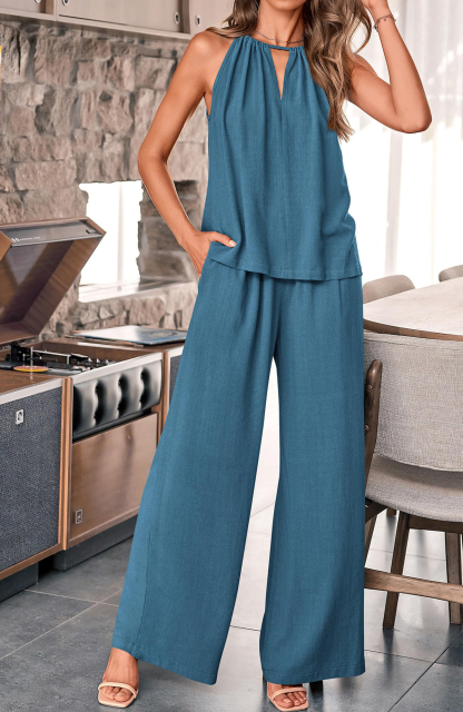 Women's Hollow Suspender Top Wide Leg Pants Set（Buy 2 Free Shipping）