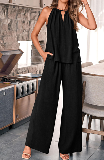 Women's Hollow Suspender Top Wide Leg Pants Set（Buy 2 Free Shipping）