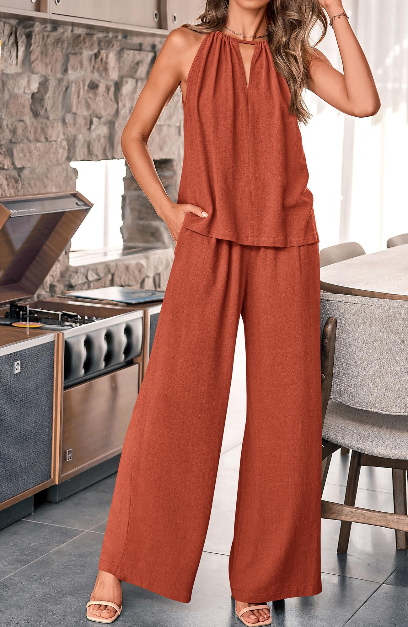 Women's Hollow Suspender Top Wide Leg Pants Set（Buy 2 Free Shipping）