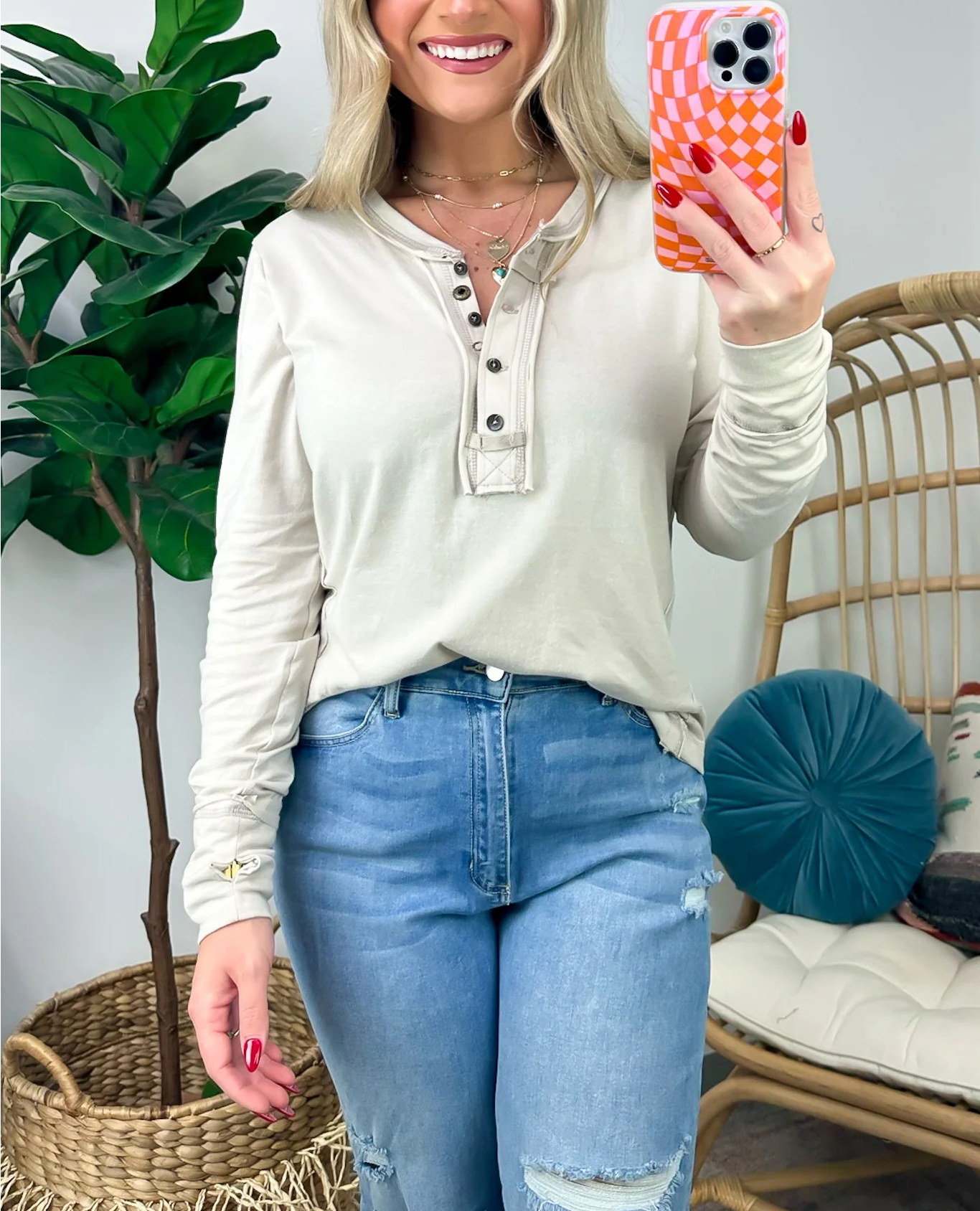 Thumbhole Button Henley Shirt(Buy 2 Free Shipping)