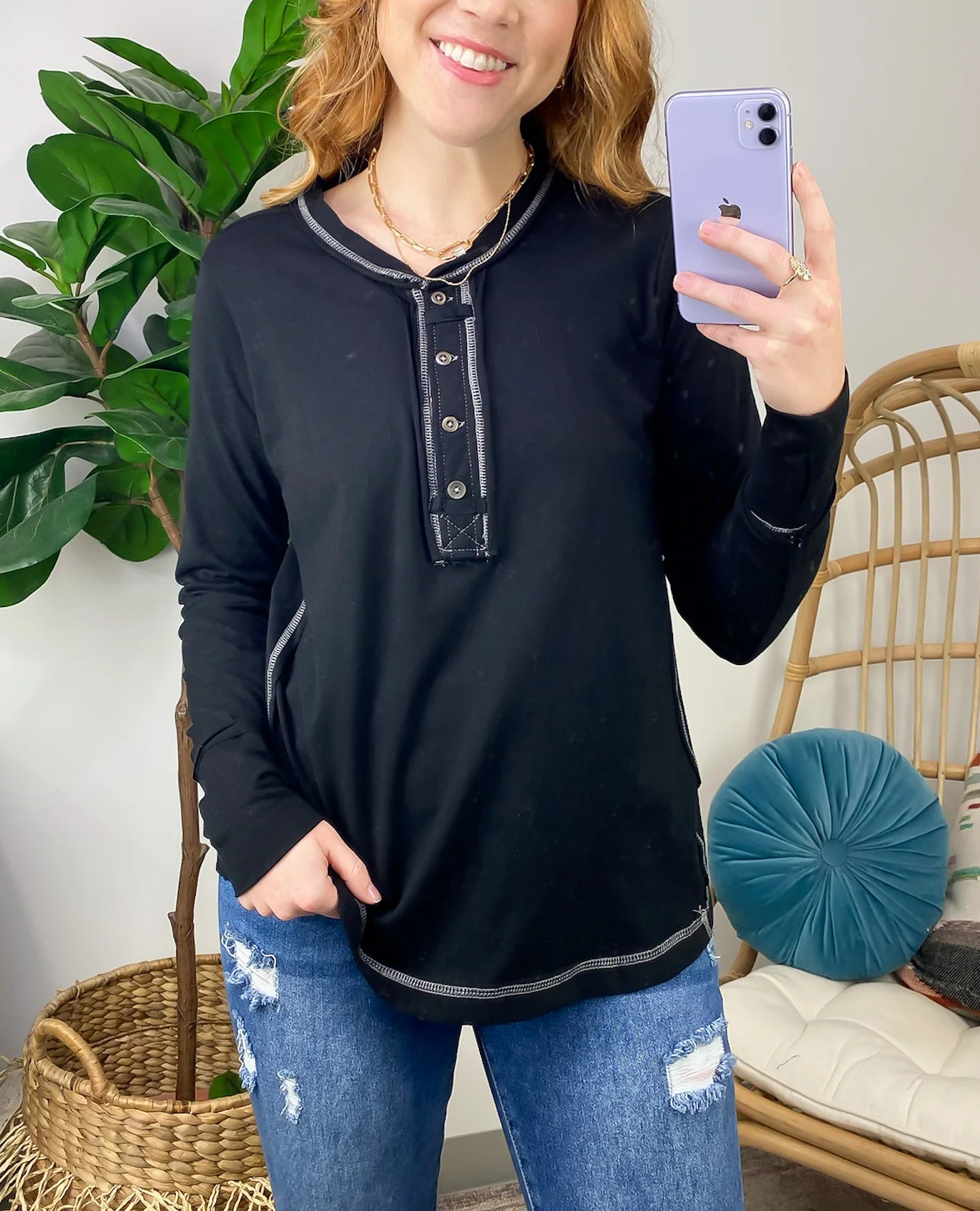 Thumbhole Button Henley Shirt(Buy 2 Free Shipping)