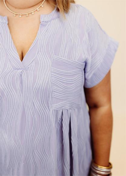 Textured Small V Neck Pocket Dress (Buy 2 Free Shipping)