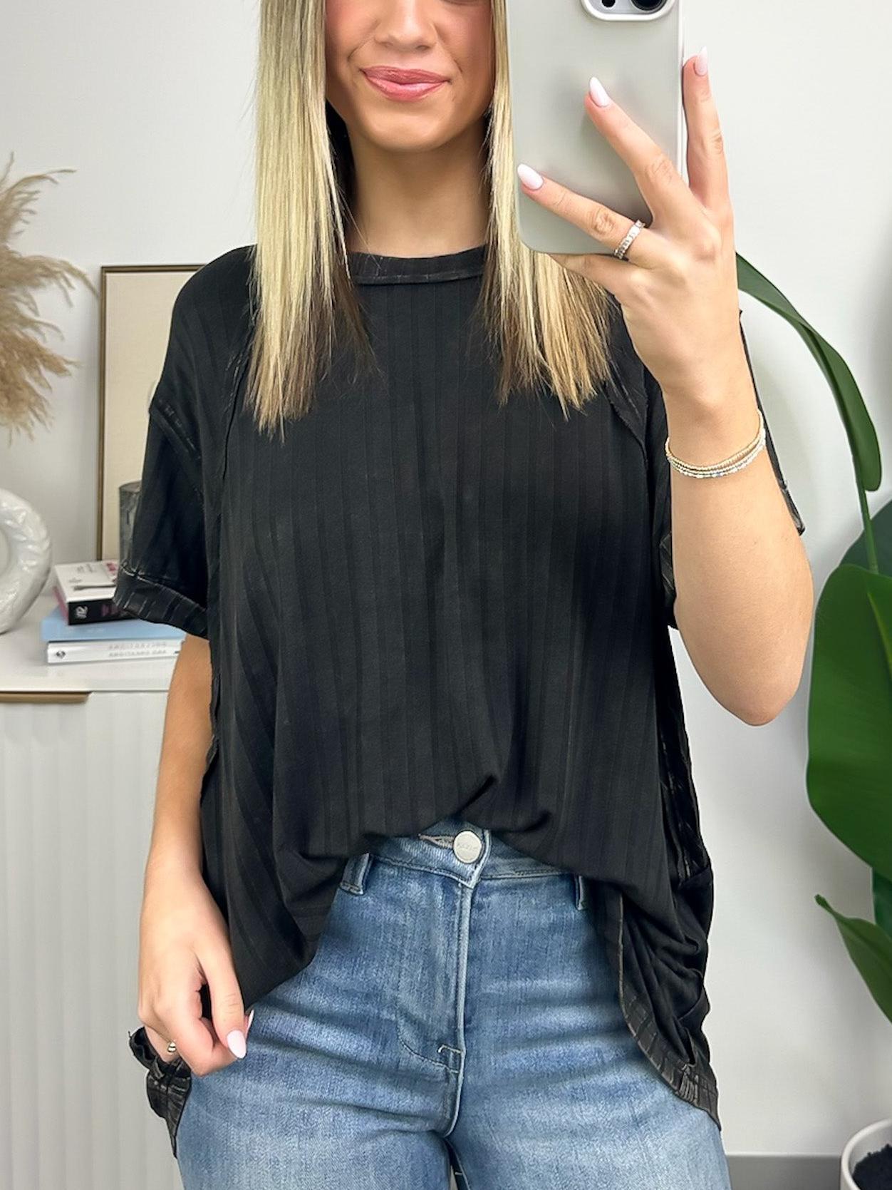 Washed Ribbed Plunger Short Sleeve