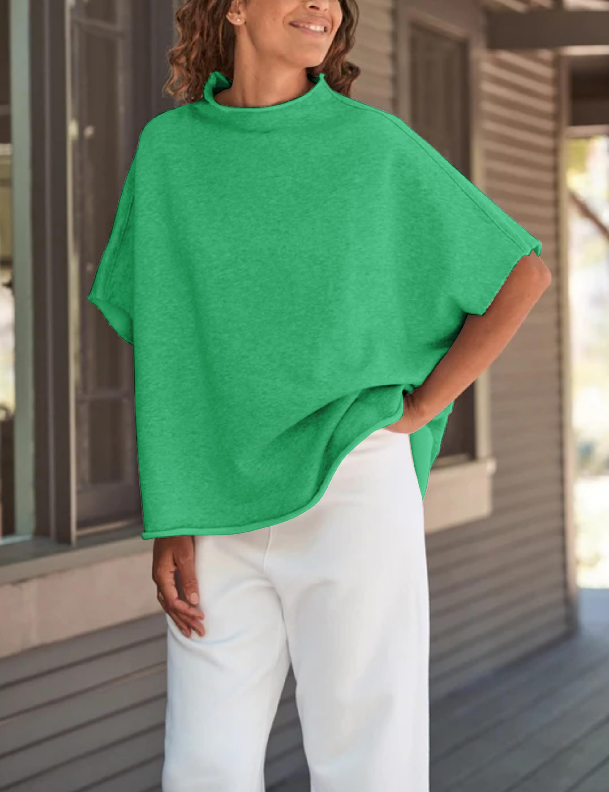 Women's Funnel Neck 3/4 Batwing Sleeve Pullover(Buy 3 Free Shipping)