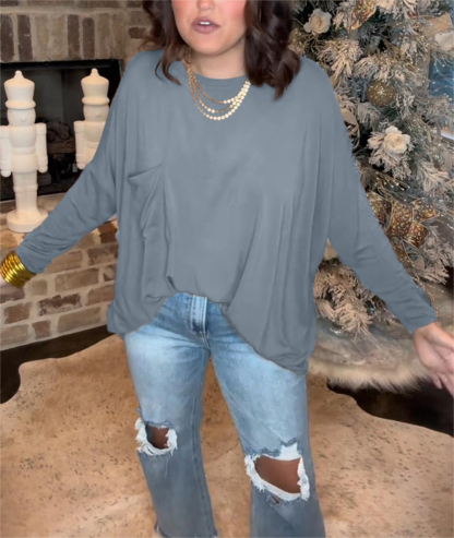 Ladies Loose Round Neck Long Sleeve Top（Buy 2 Free Shipping）