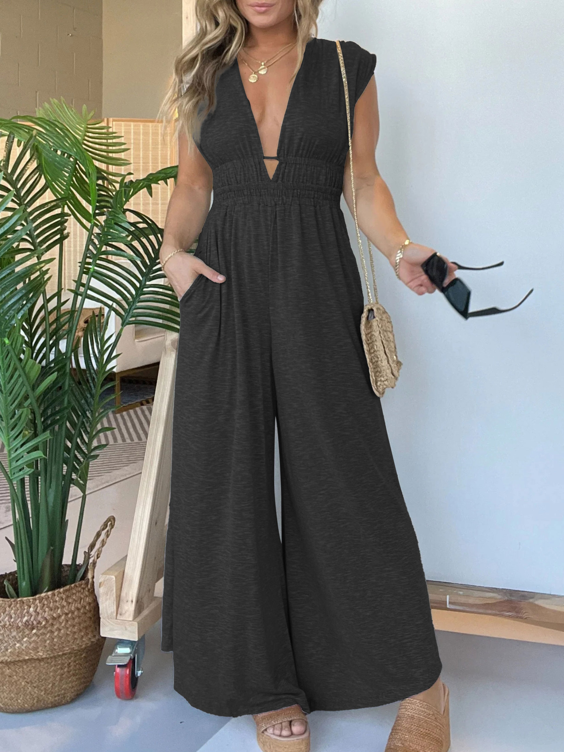 Deep V Hi Lo Hem Jumpsuit (Buy 2 Free Shipping)