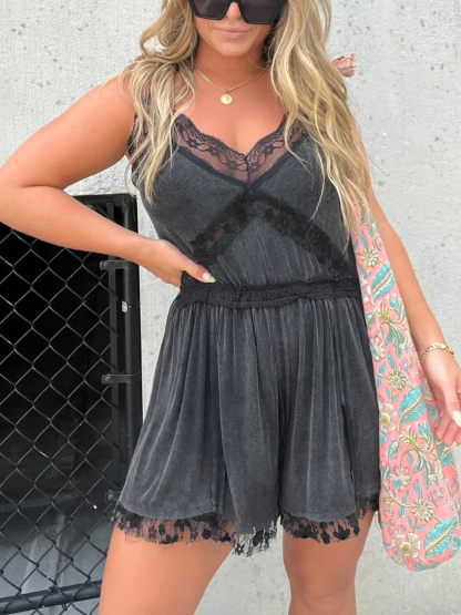 Women's V-Neck Lace Trim Detailing Romper (Buy 2 Free Shipping)