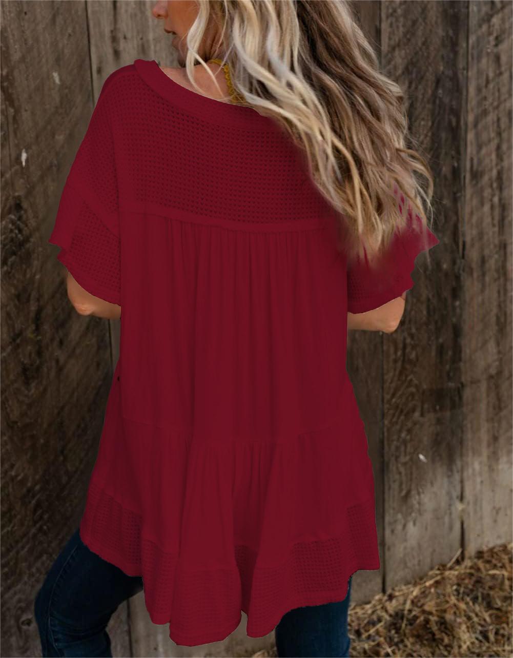 Women's V-Neck Rivet Short-Sleeved Top(Buy 2 Free Shipping)