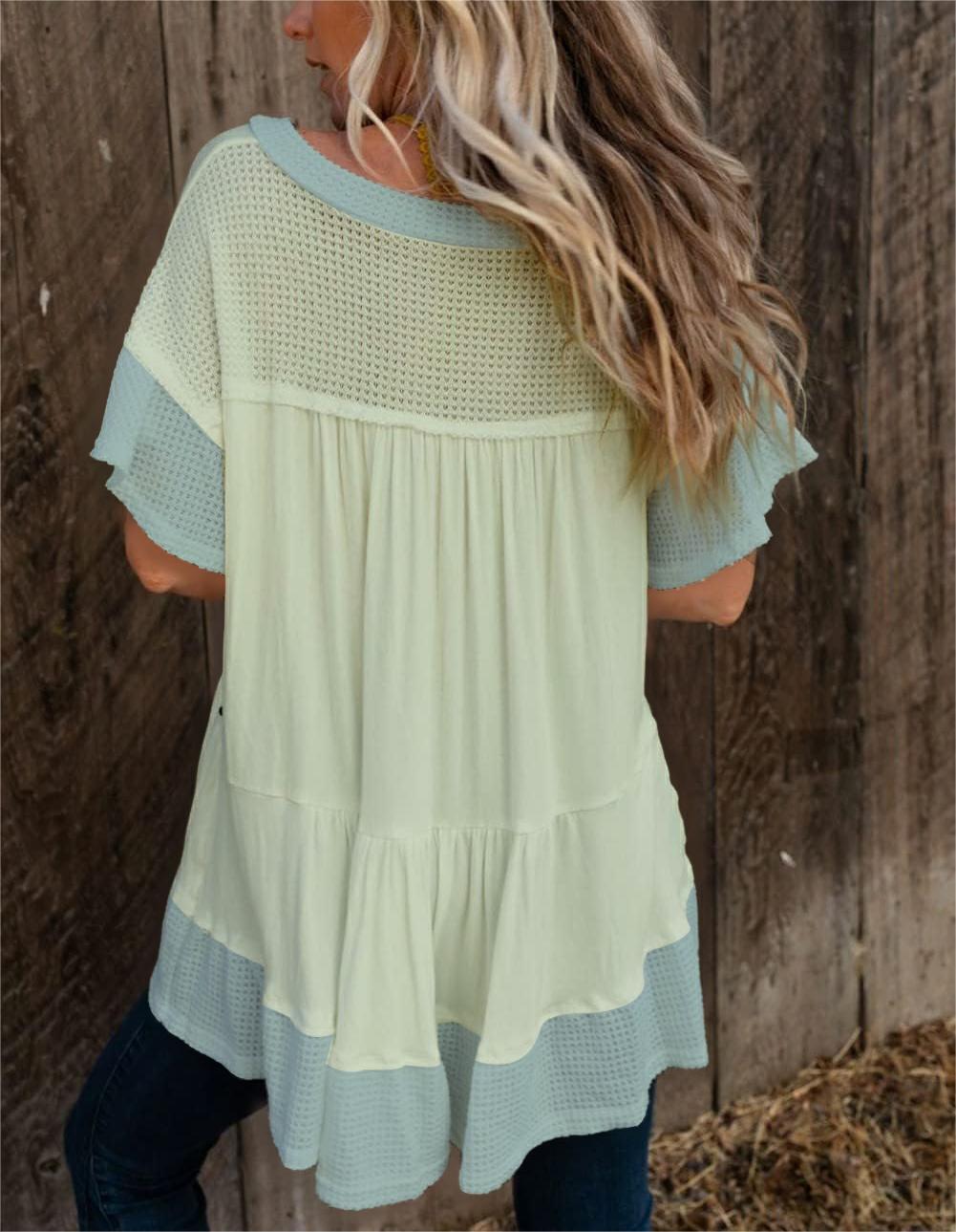 Women's V-Neck Rivet Short-Sleeved Top(Buy 2 Free Shipping)