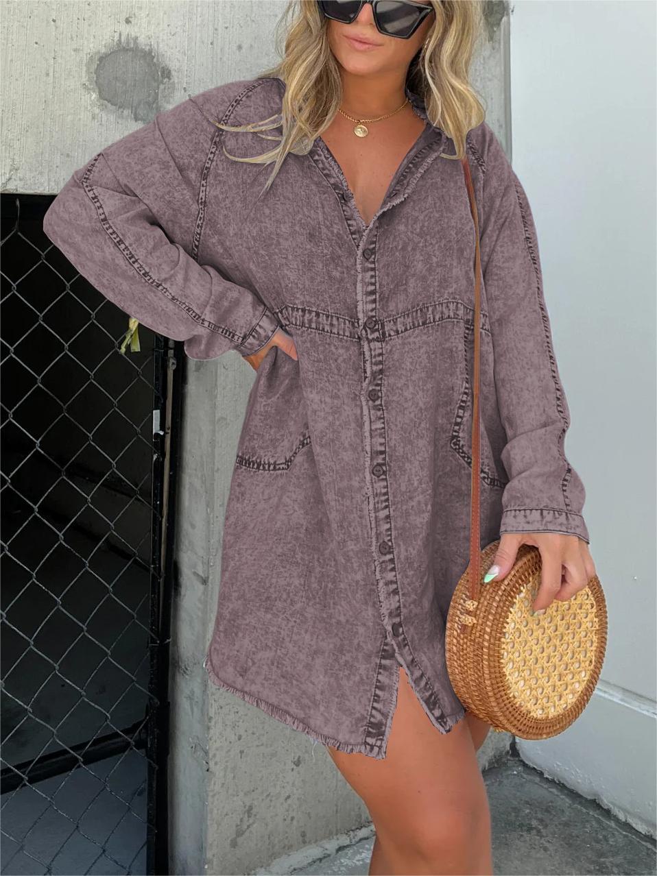 New In-  Women's Washed Oversized Shirt Dress (Buy 2 Free Shipping)-Pink Laura