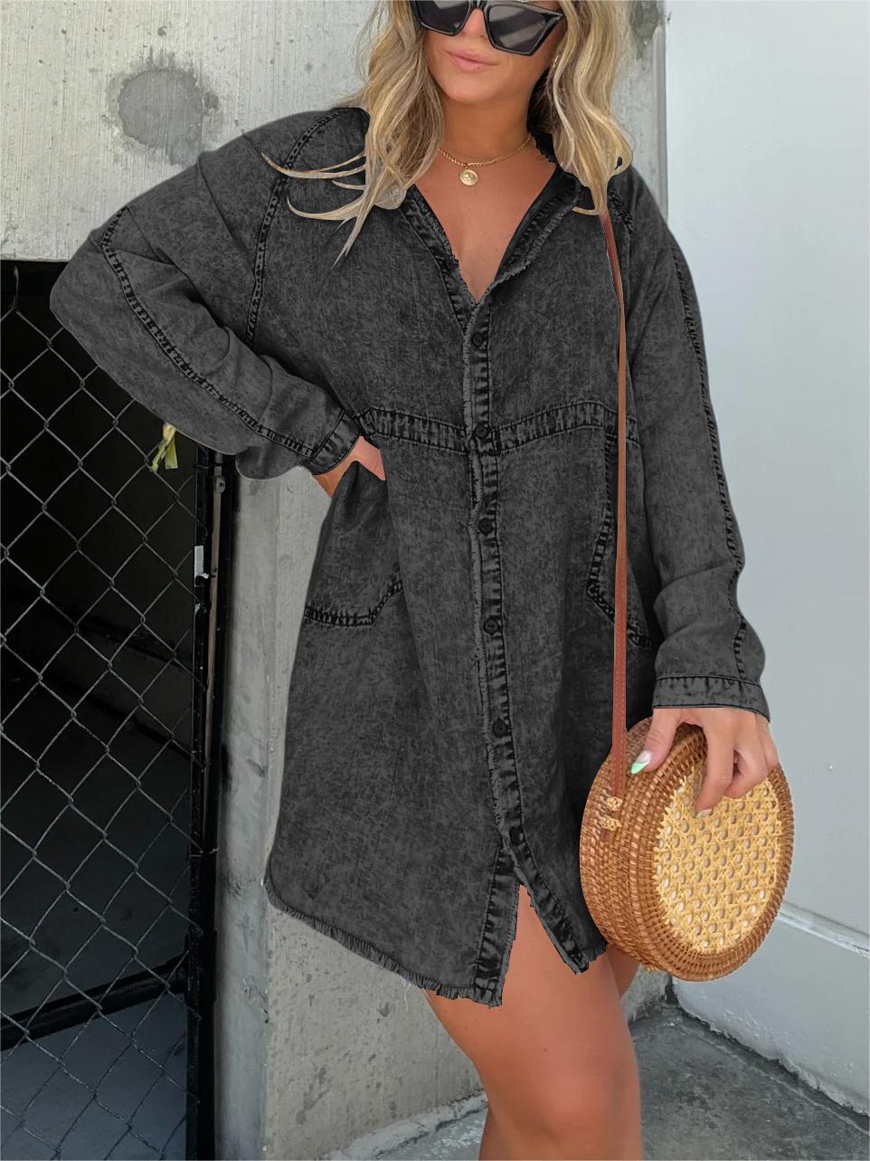 New In-  Women's Washed Oversized Shirt Dress (Buy 2 Free Shipping)-Pink Laura