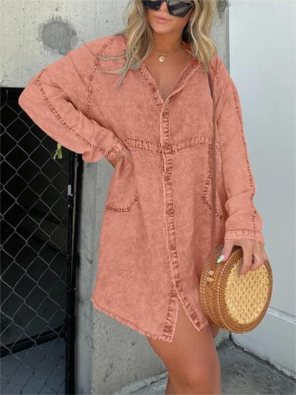 New In-  Women's Washed Oversized Shirt Dress (Buy 2 Free Shipping)-Pink Laura