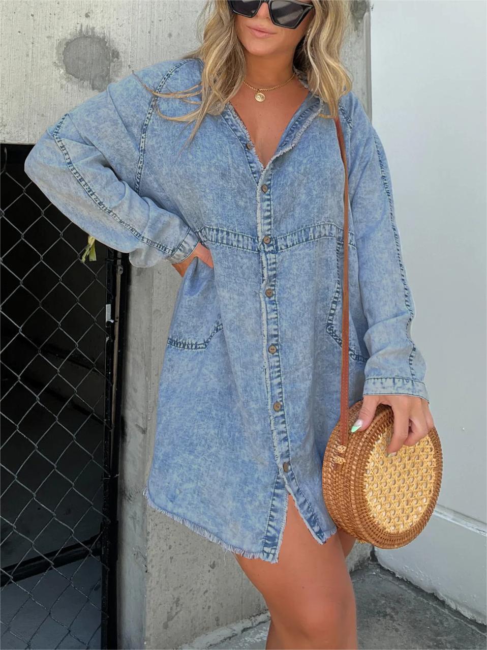 New In-  Women's Washed Oversized Shirt Dress (Buy 2 Free Shipping)-Pink Laura