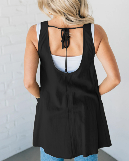 Sleeveless Open Back Loose Pocket Top(Buy 3 Free Shipping)