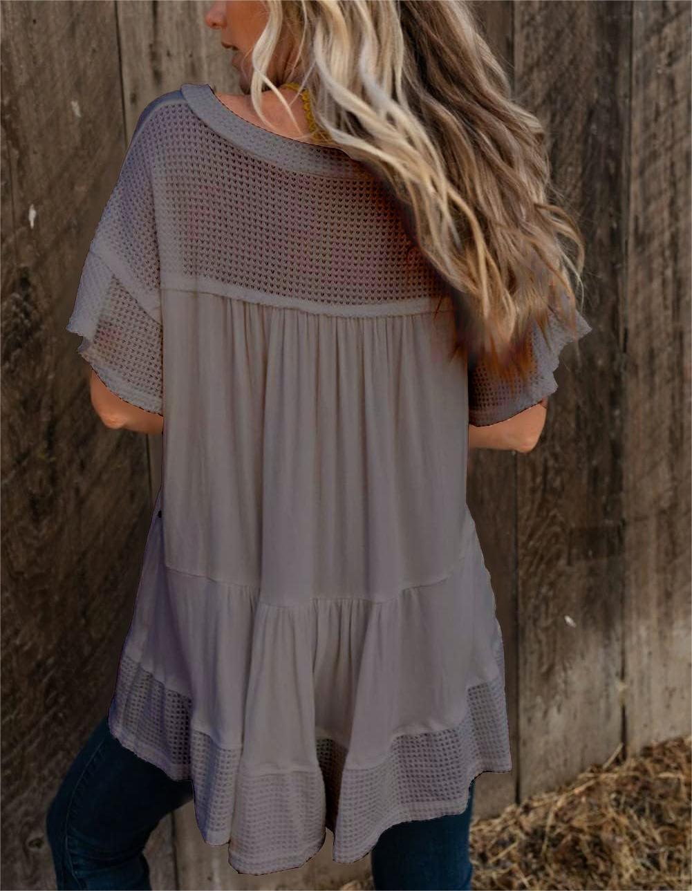 Women's V-Neck Rivet Short-Sleeved Top(Buy 2 Free Shipping)