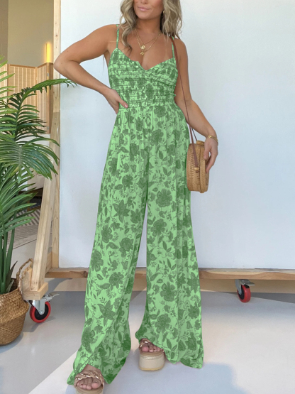 Floral Suspender Wide-leg Jumpsuit (Buy 2 Free Shipping)